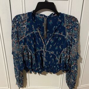 Anthropologie Navy Floral Blouse